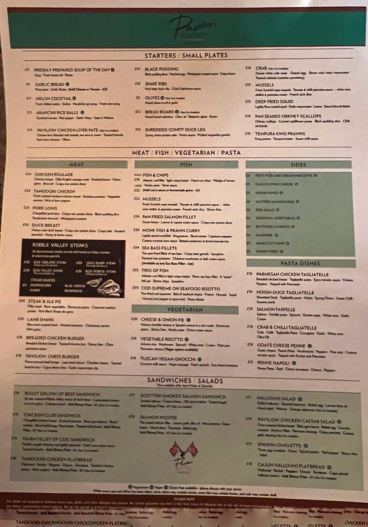 Pavilion Bistro меню