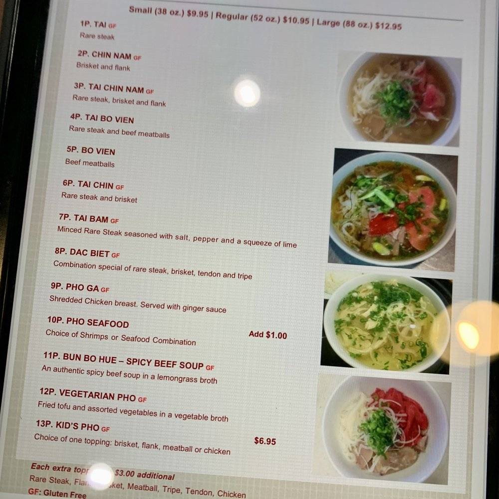 Phở Vy меню
