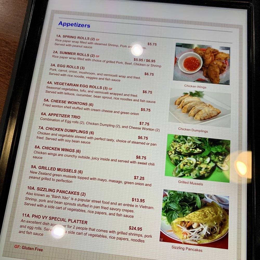 Phở Vy меню