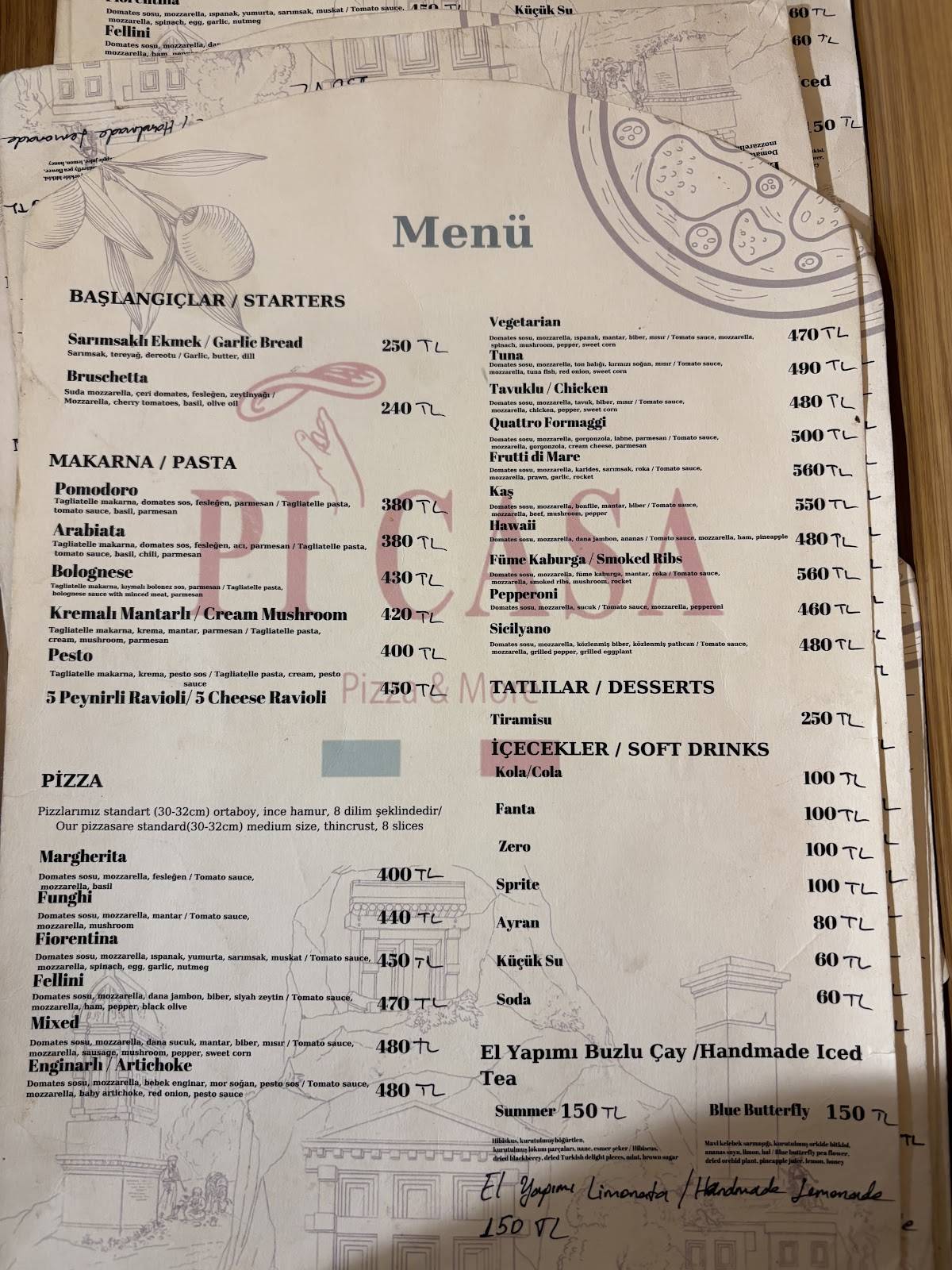 Pi’casa pizza меню