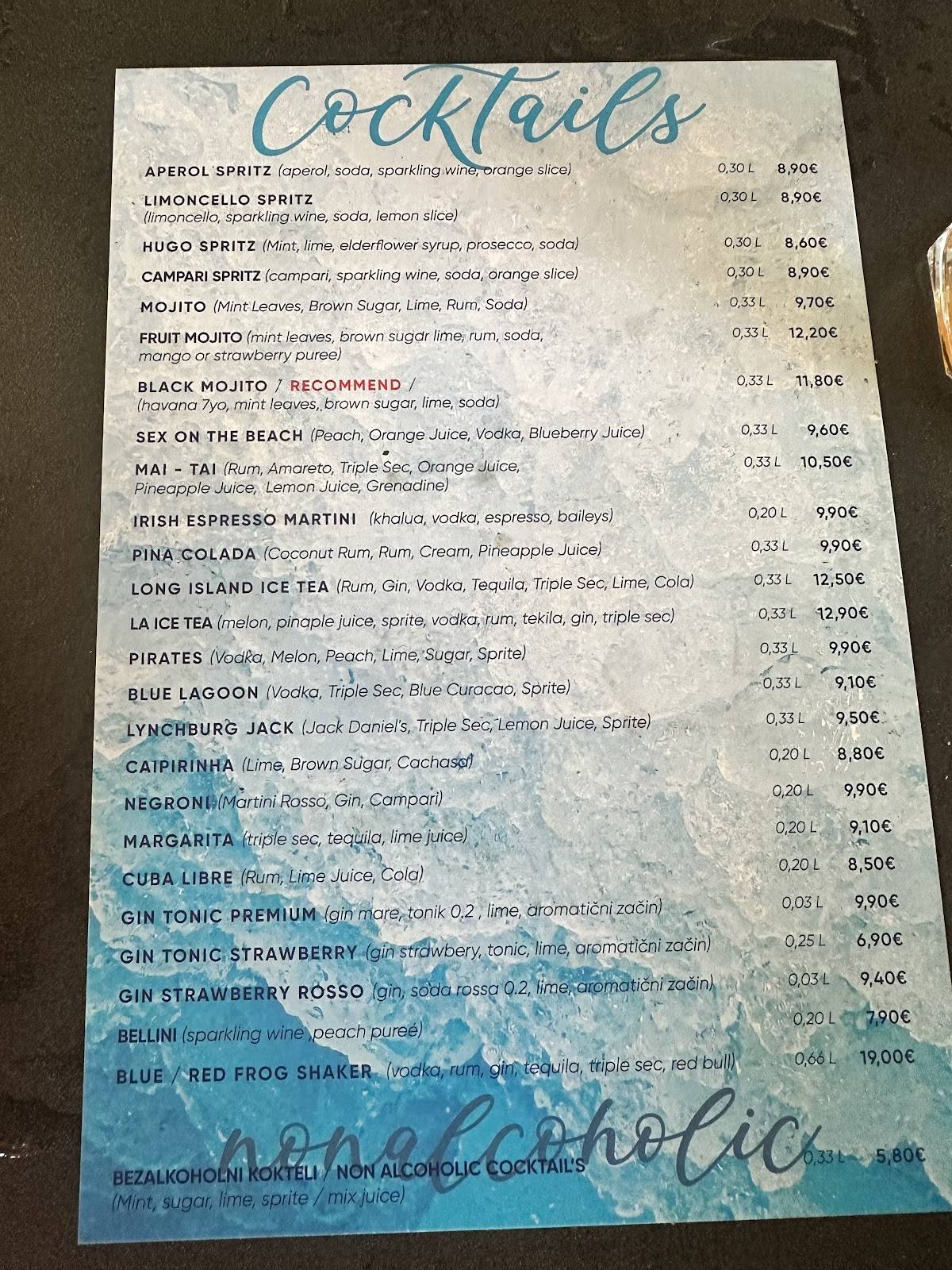Pirate Bar меню
