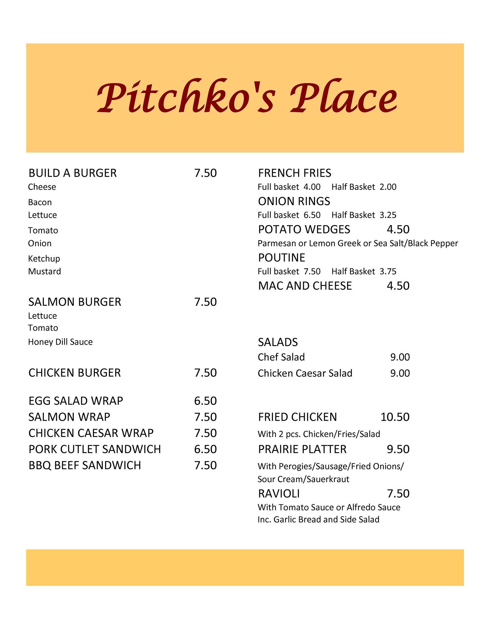 Pitchko's Place меню