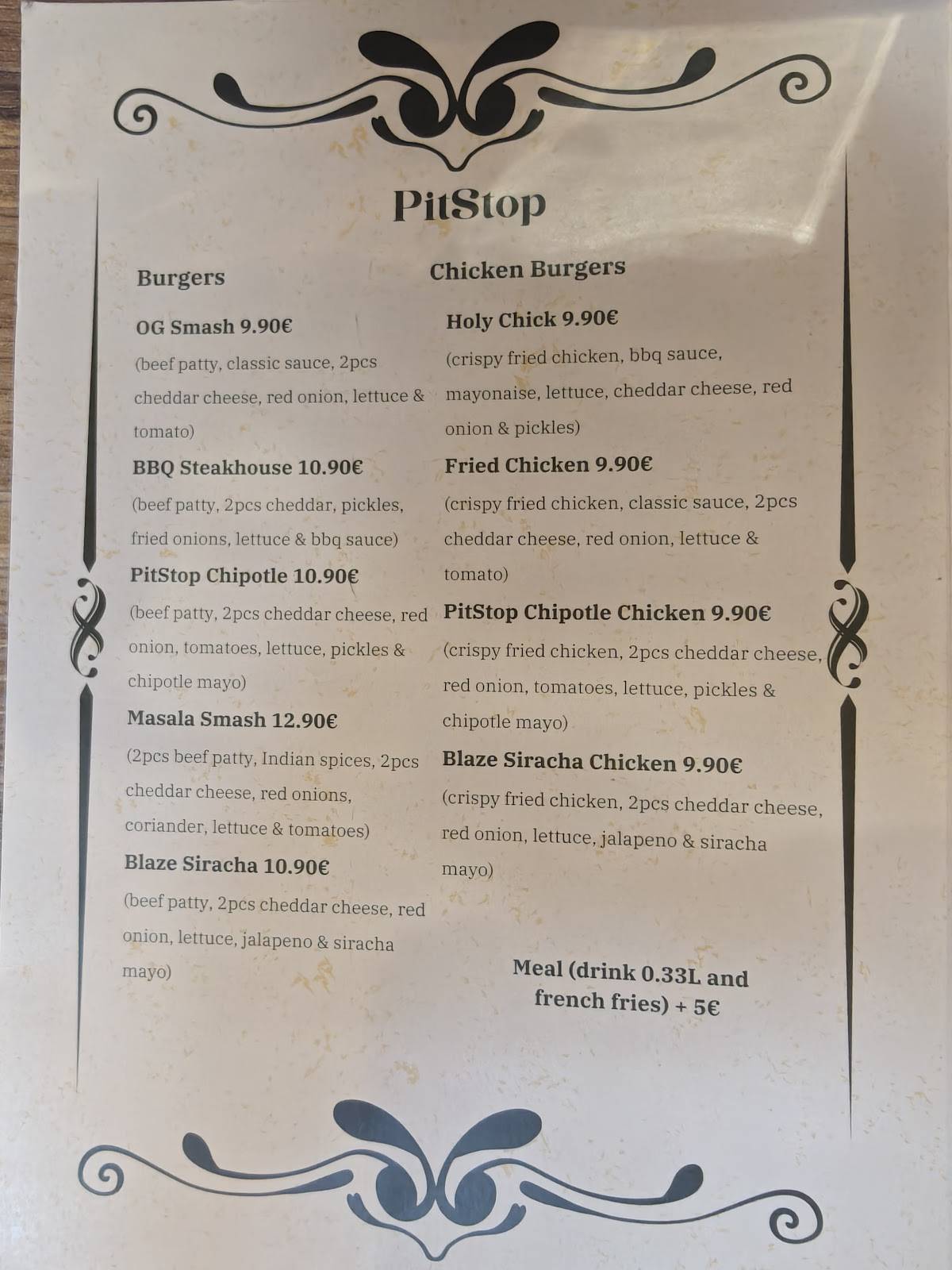 Pitstop меню