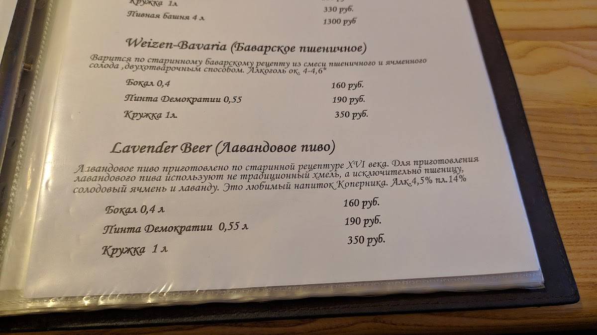 Пивная Демократия меню