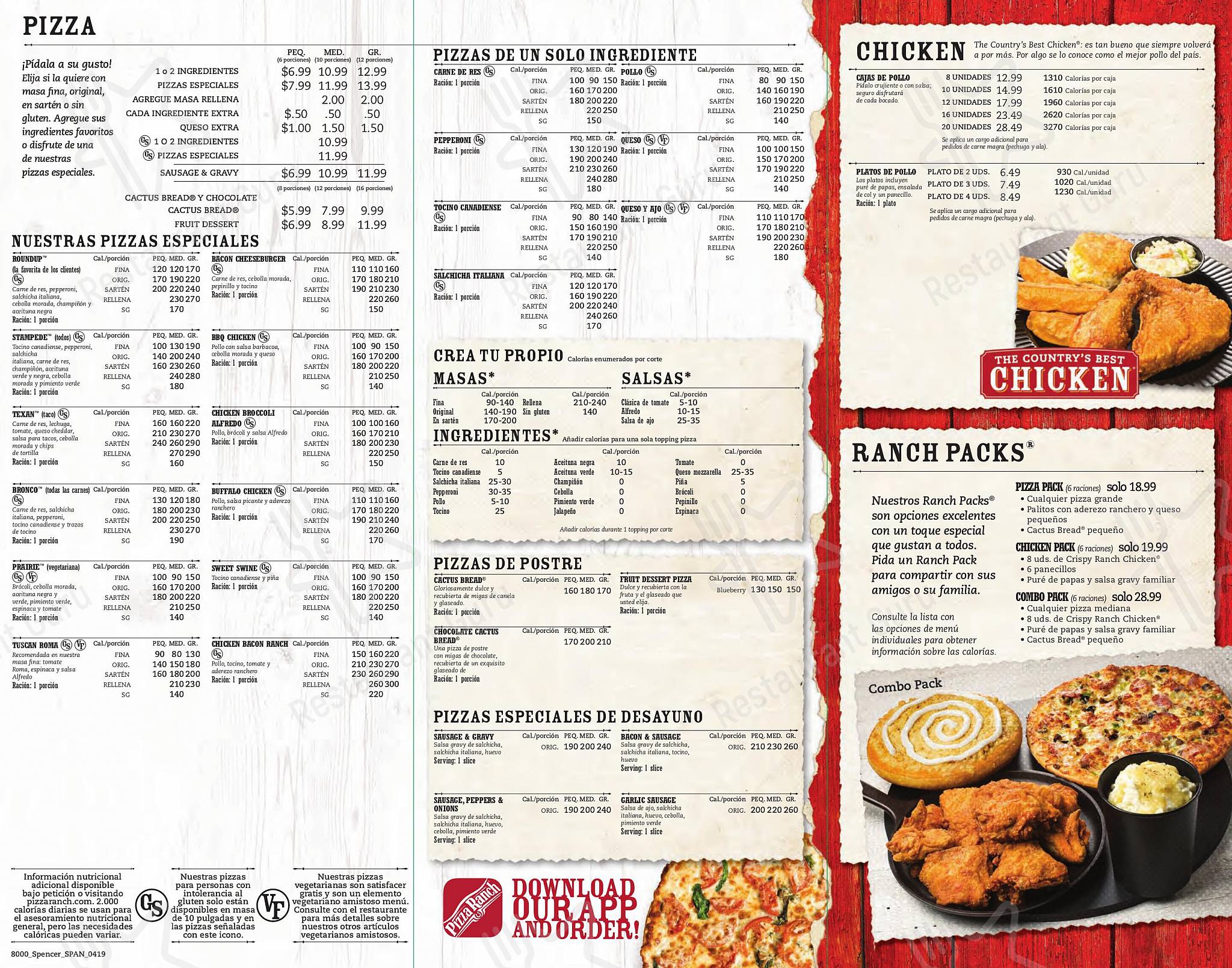 Меню пиццерии Pizza Ranch - Table Menu
