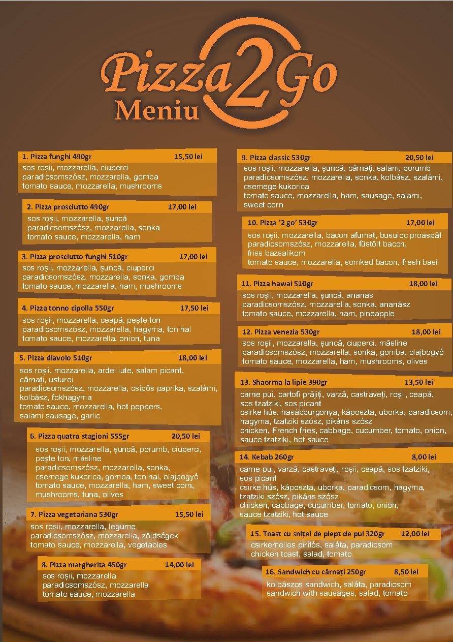 Pizza2Go меню