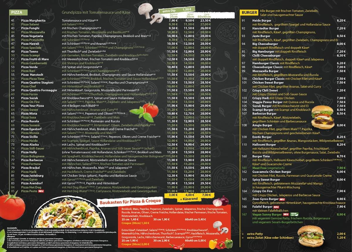 Pizzatime Hanstedt Lieferservice меню