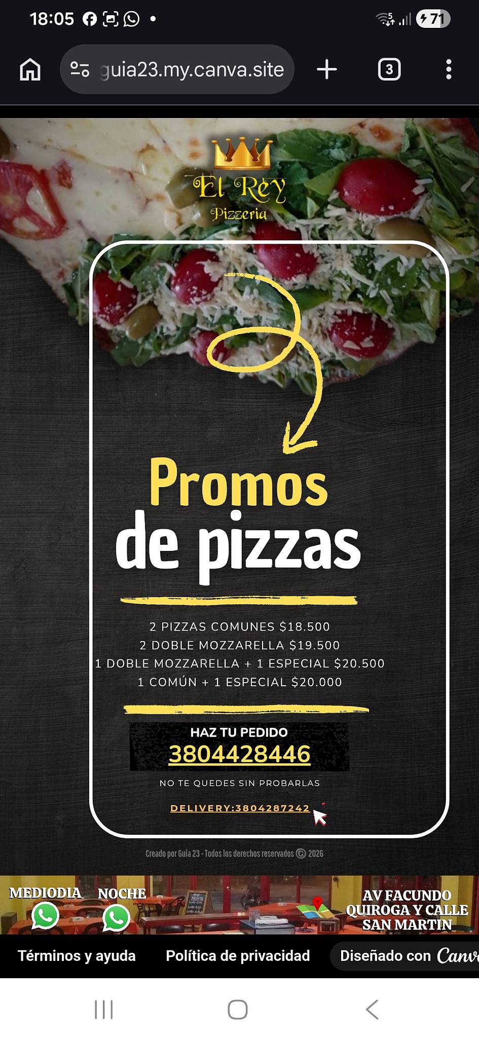 Pizzeria El Rey меню