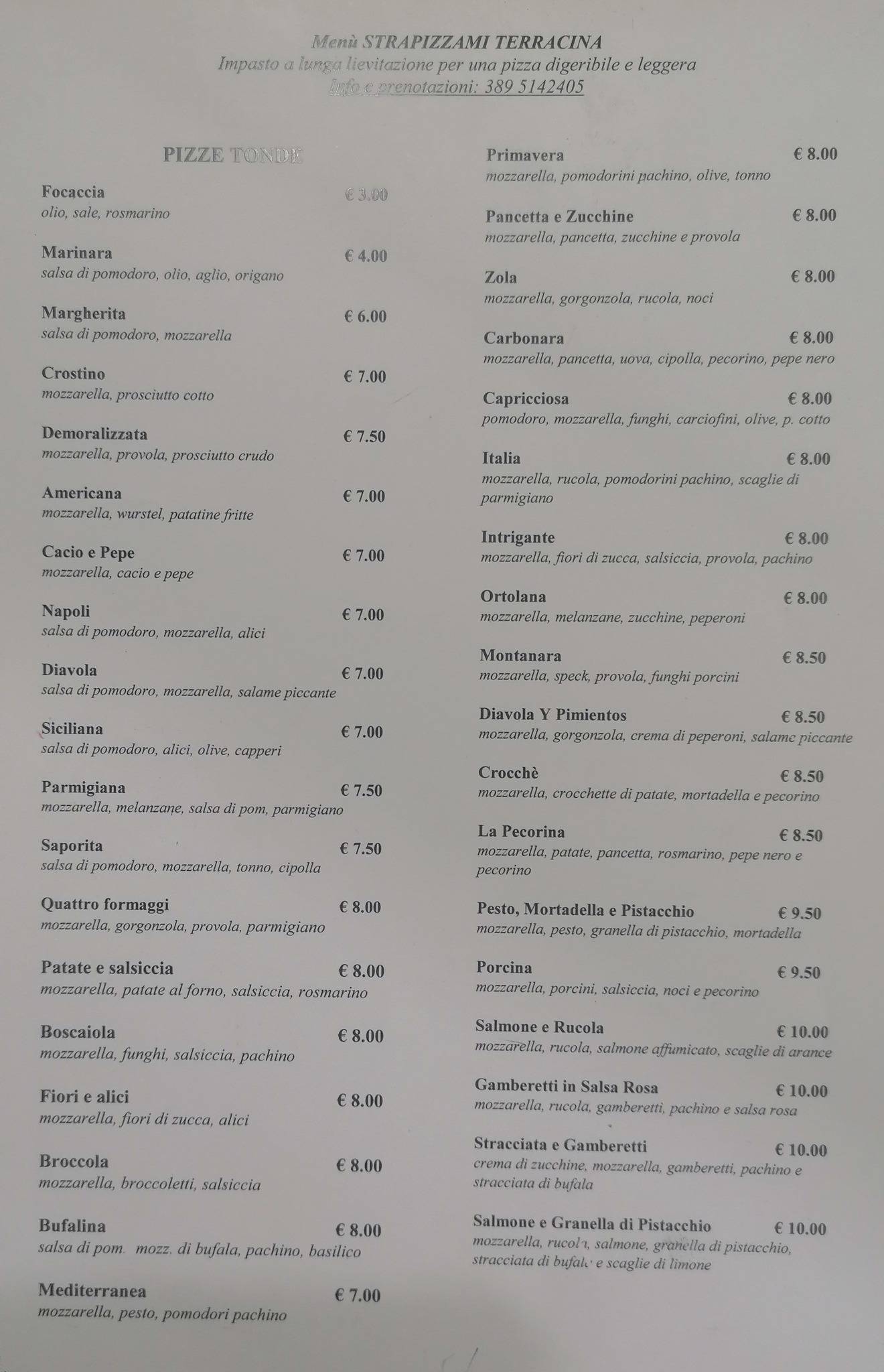 Pizzeria Strapizzami Terracina меню