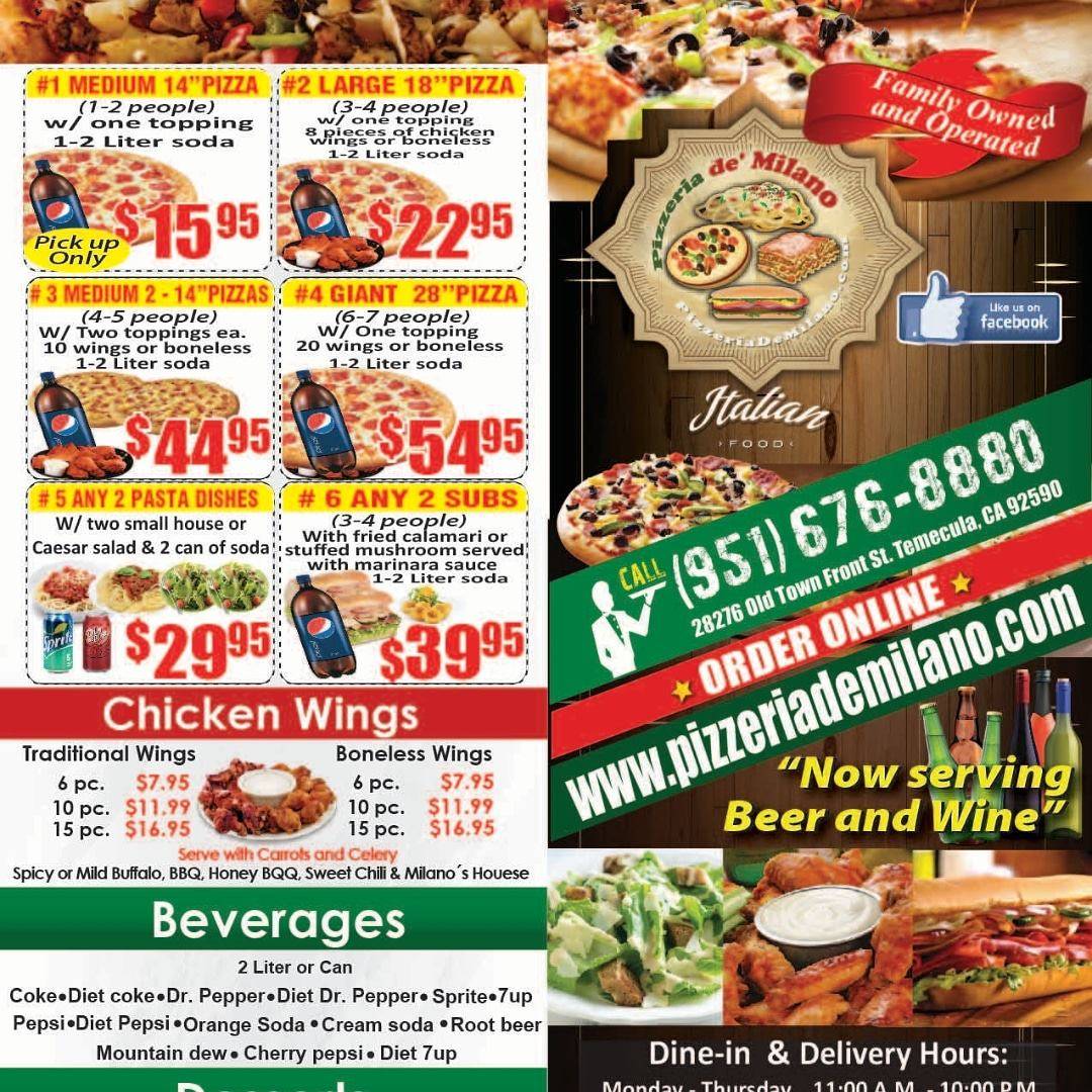 Pizzeria de Milano меню