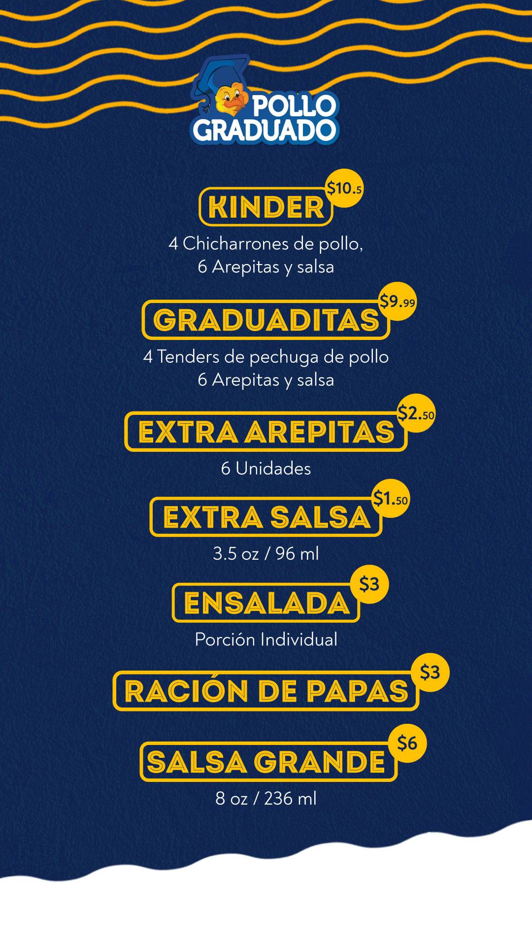 Pollo Graduado меню