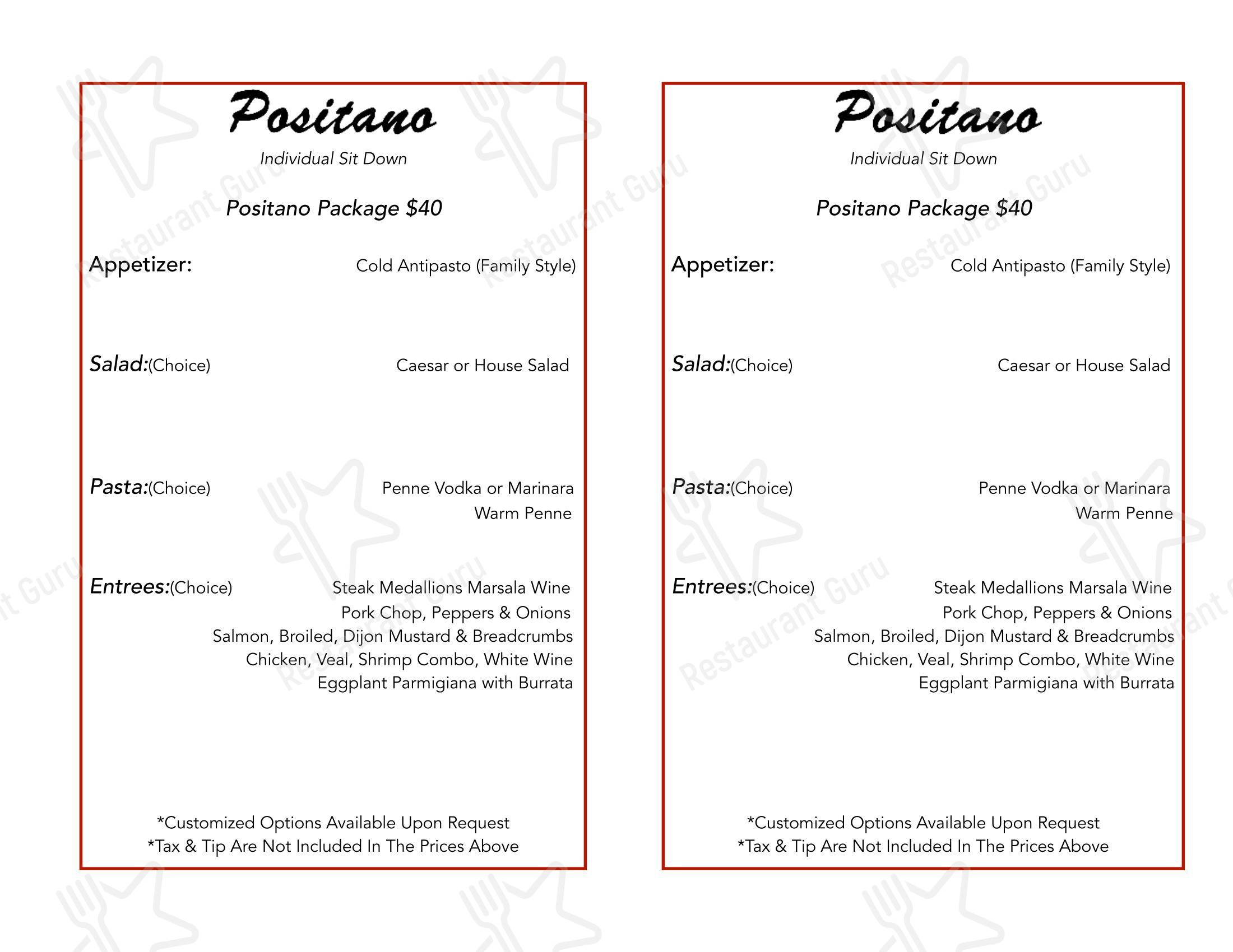 Positano Restaurant and pizzeria в Уэйне - 菜单
