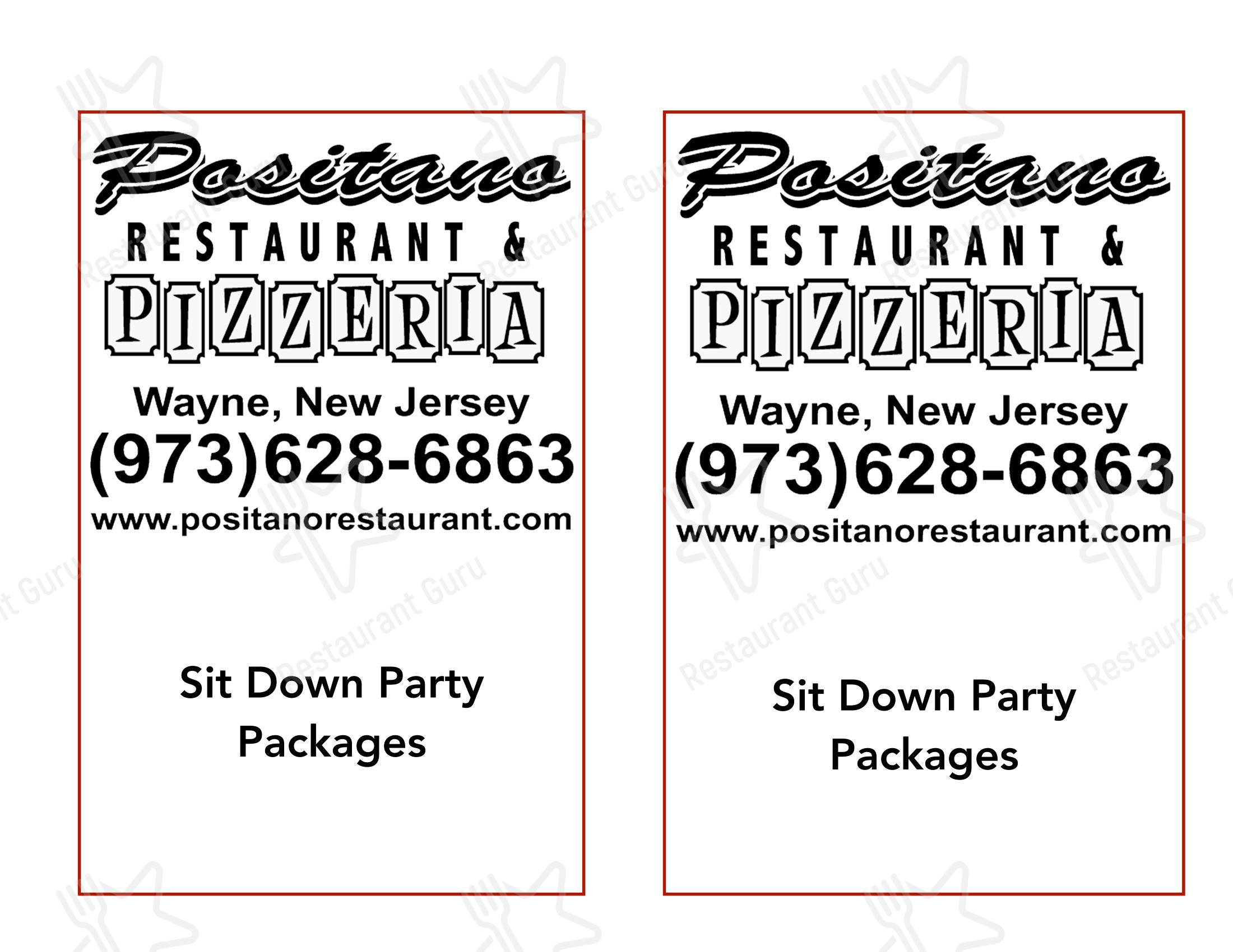 菜单 пиццерии Positano Restaurant and pizzeria в Уэйне