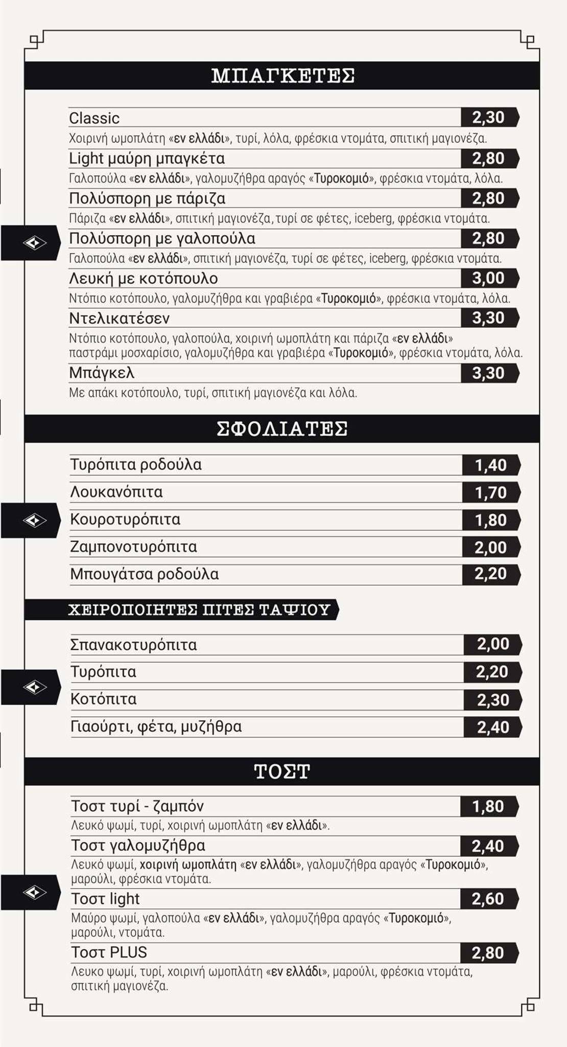 Post Speciality меню