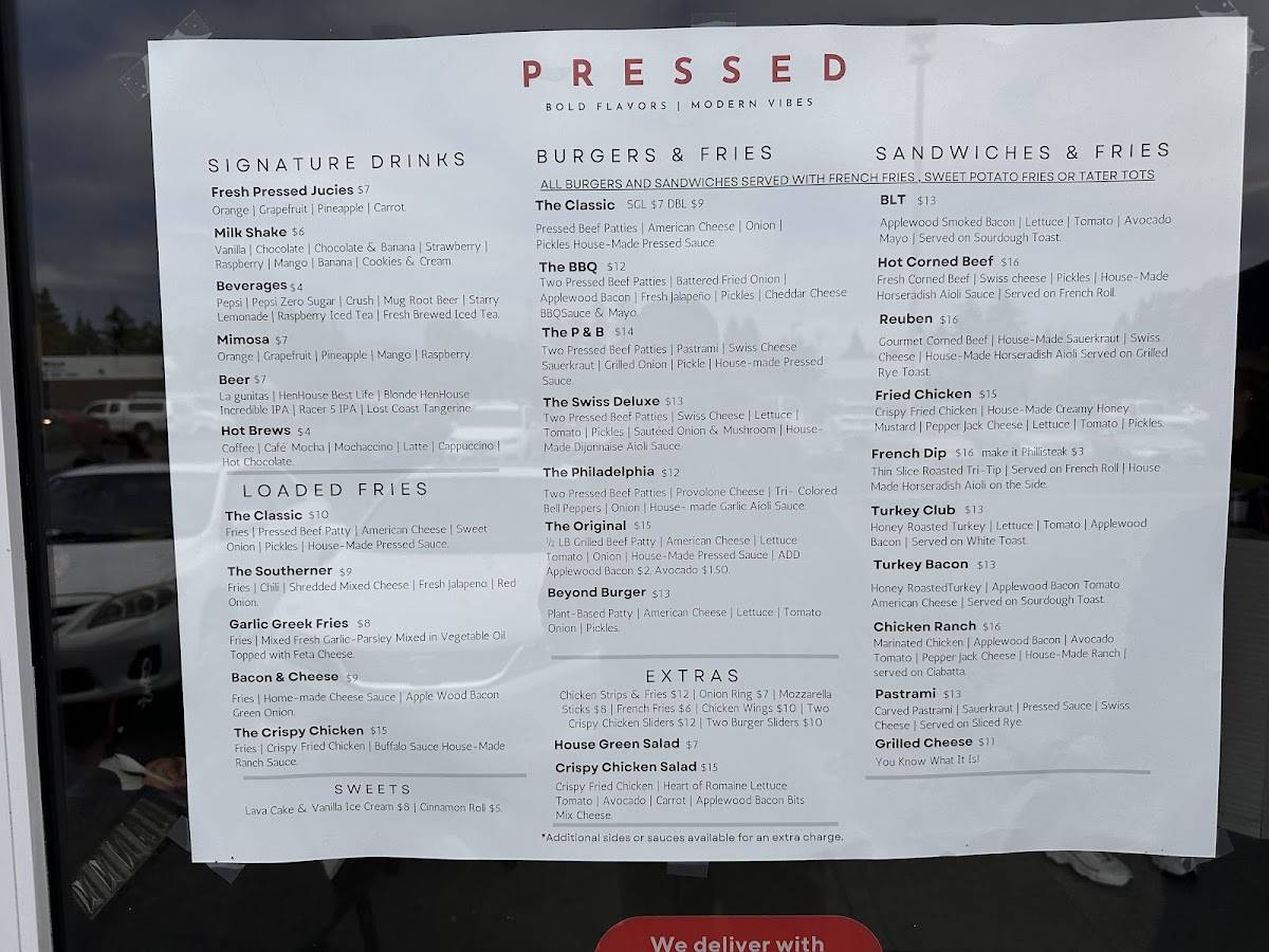 Pressed Restaurant меню