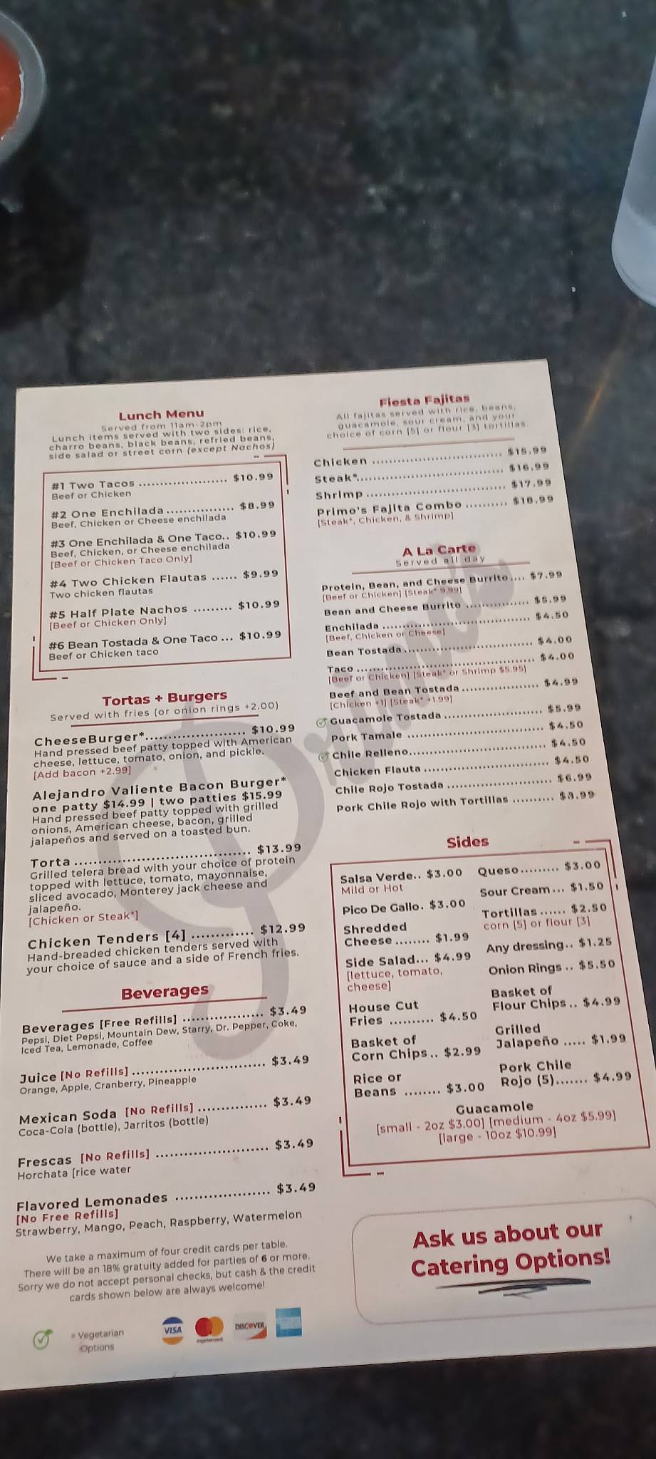Primo's Modern Mexican - CB меню