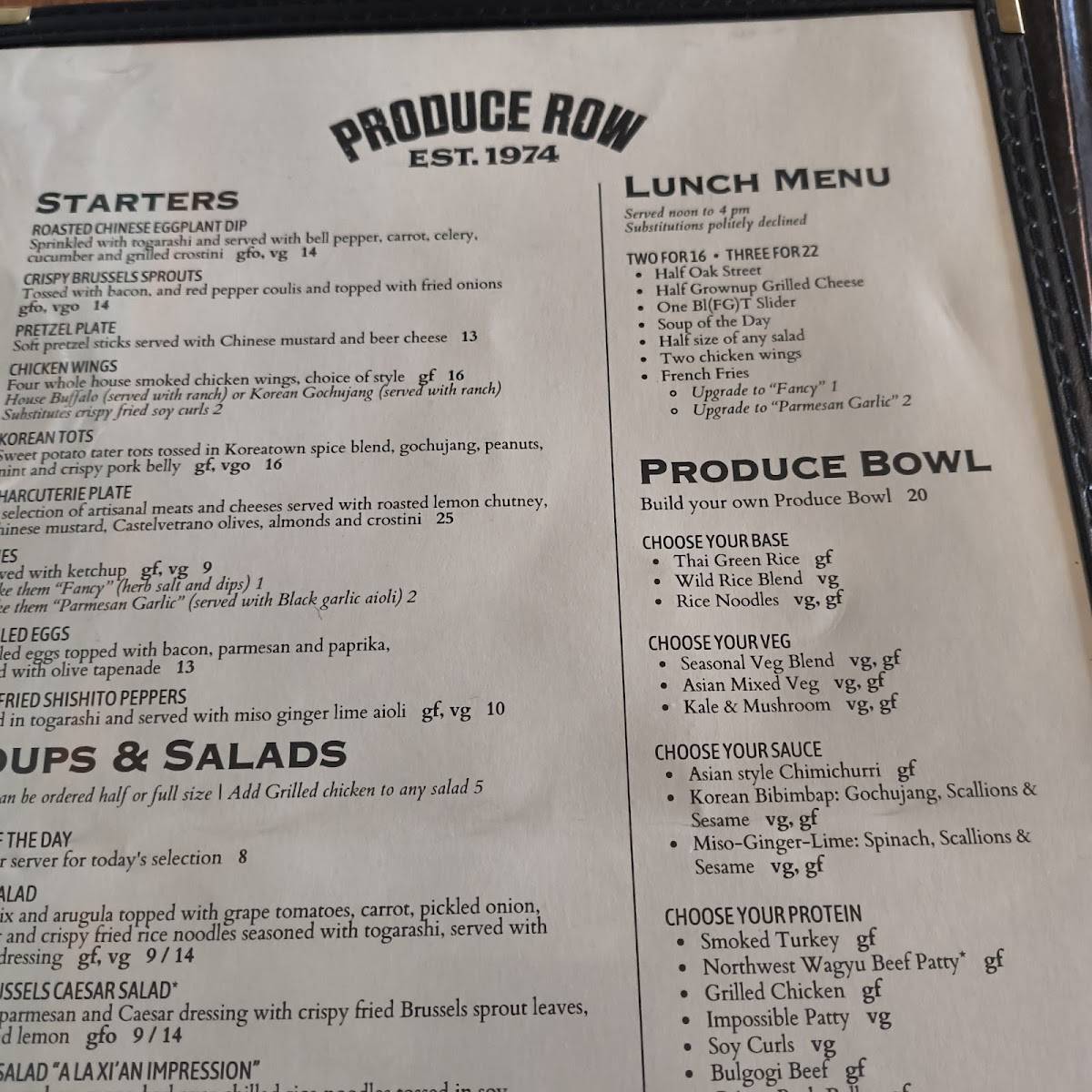Produce Row Cafe меню