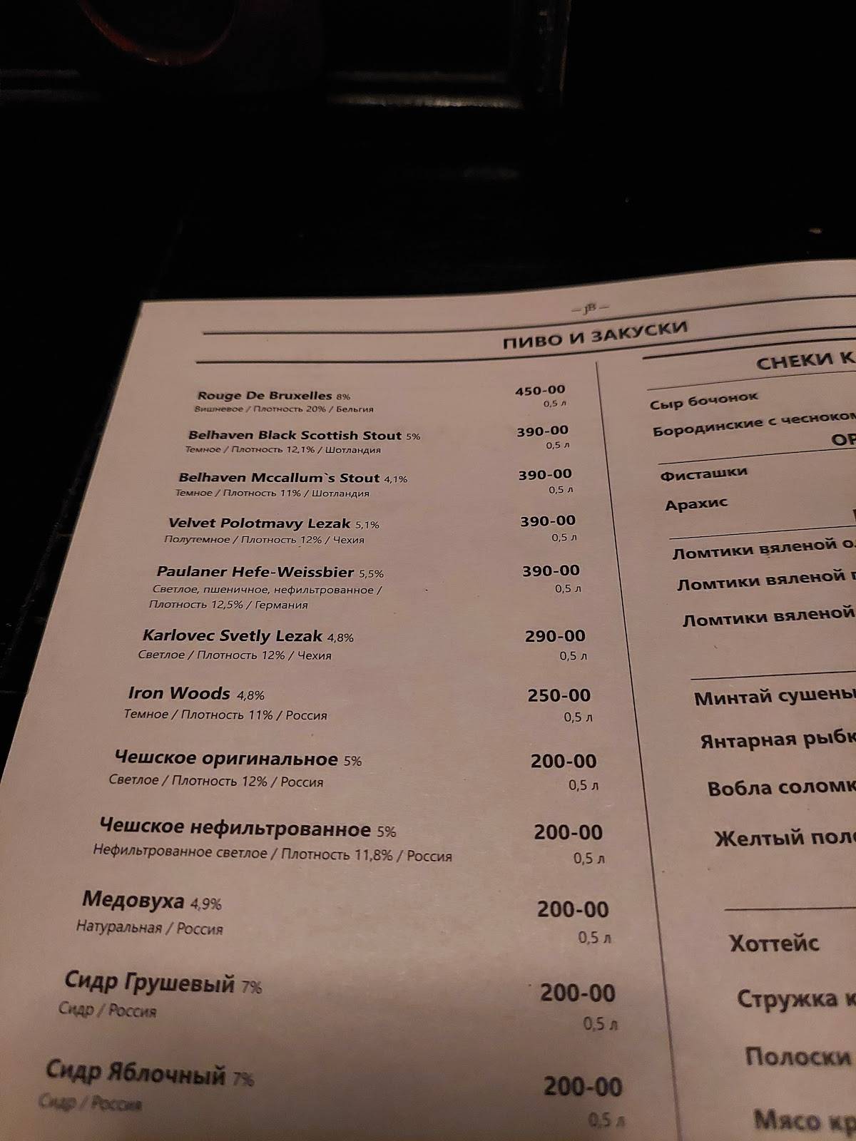 Джеки Браун меню