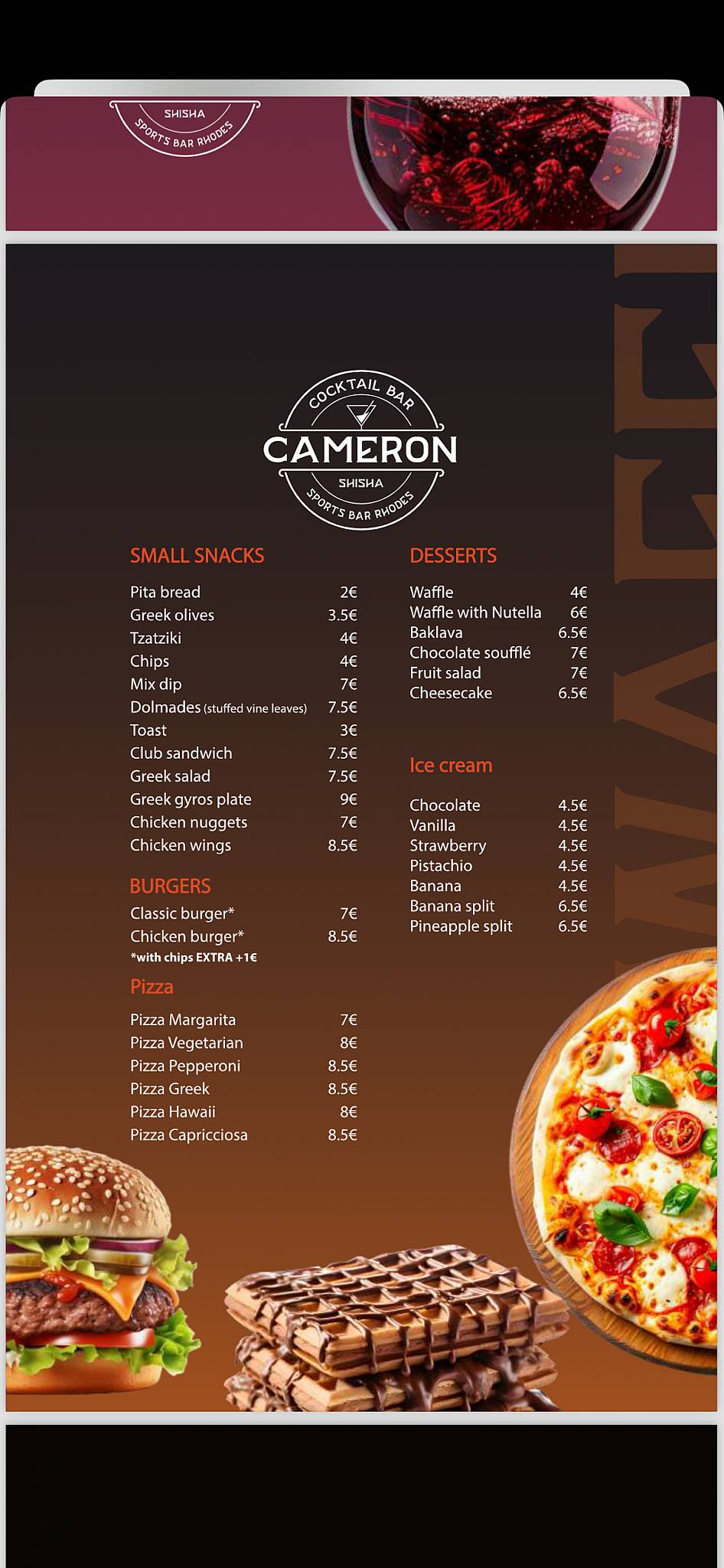 Cameron Cocktail Shisha Bar меню