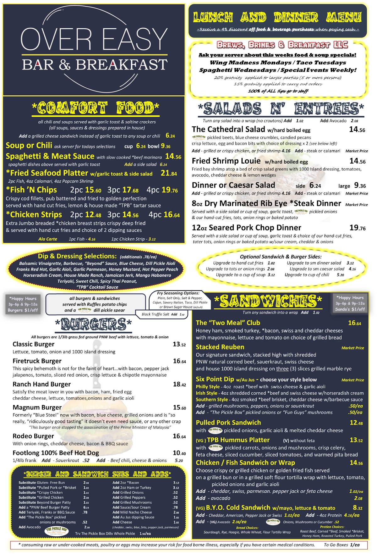 Over Easy Bar and Breakfast меню