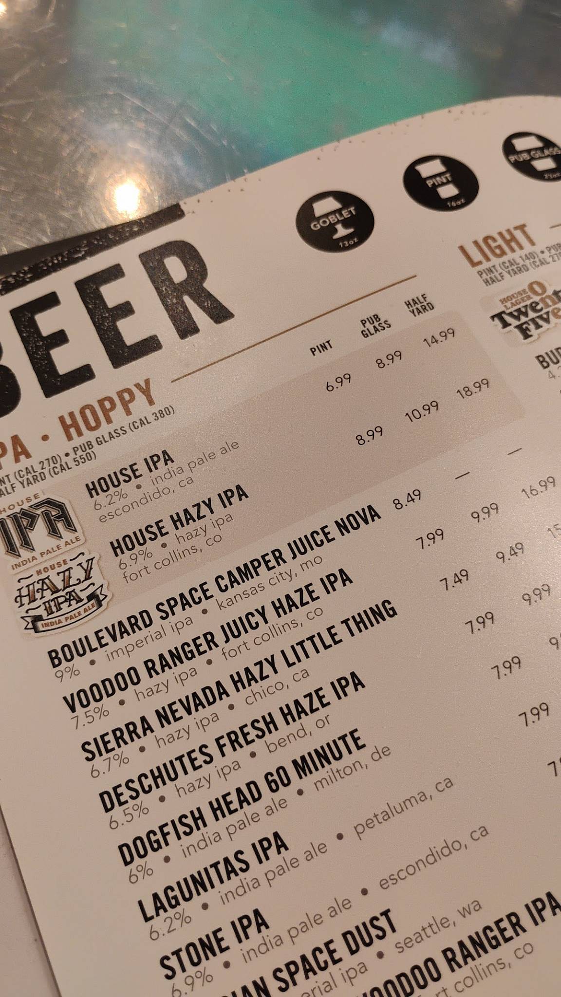 Yard House меню