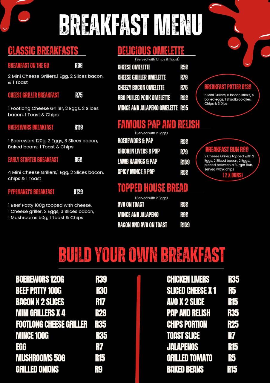 Pypenanzi's restuarant меню