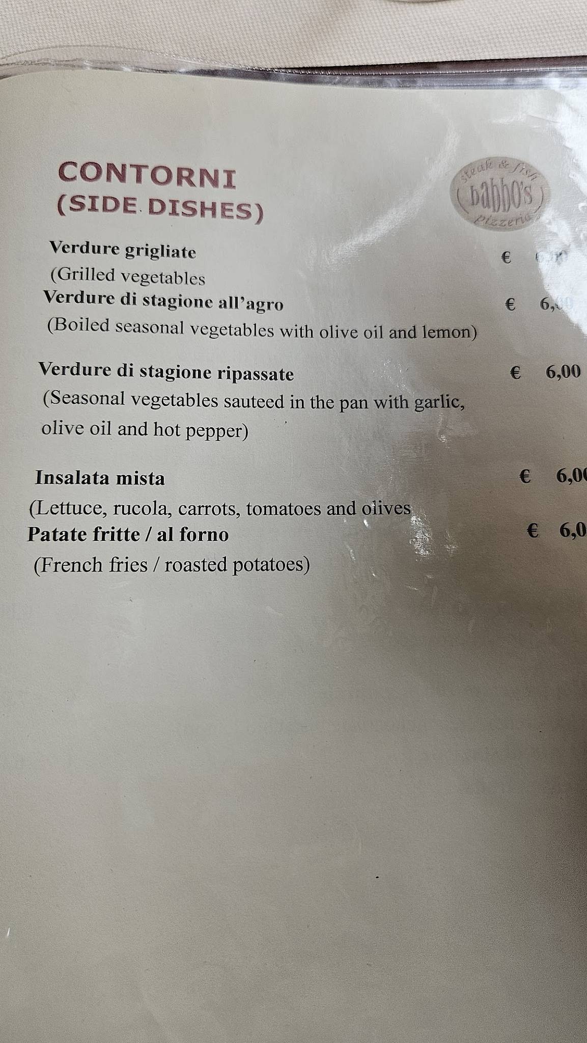 RISTORANTE BABBO’S меню