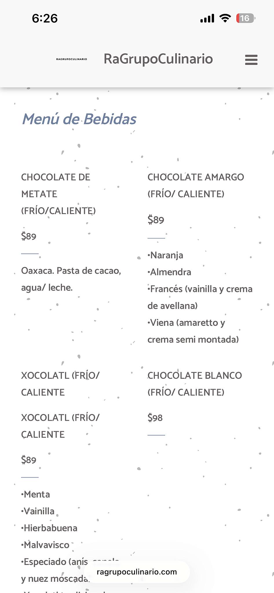 Rä - Artisan Chocolaterie меню