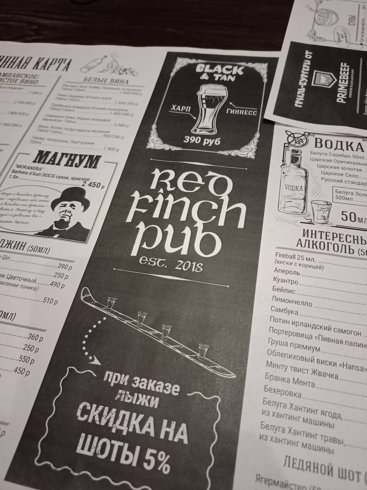 Рэд Финч Паб меню