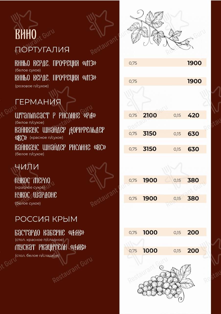 Меню для посетителей паба и бара Регата