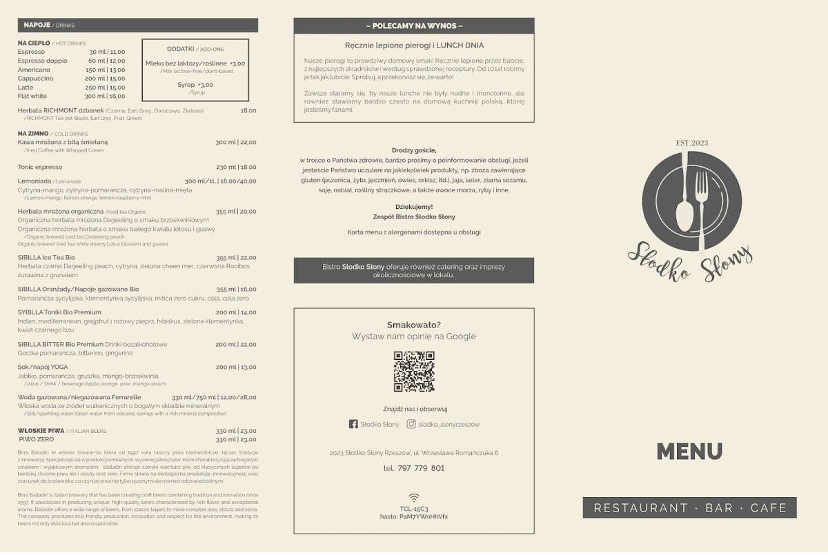 Restauracja Słodko Słony меню