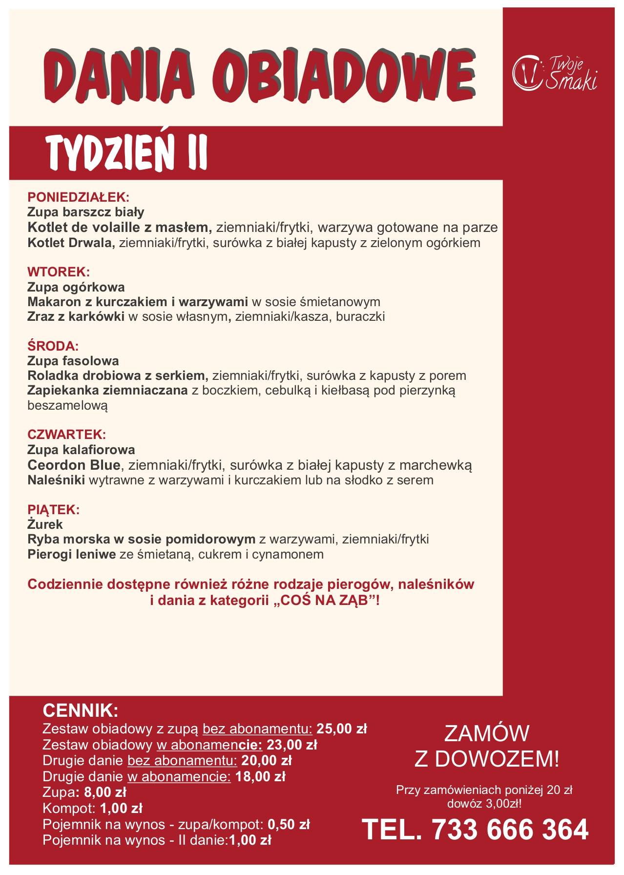 Restauracja "Twoje Smaki" меню