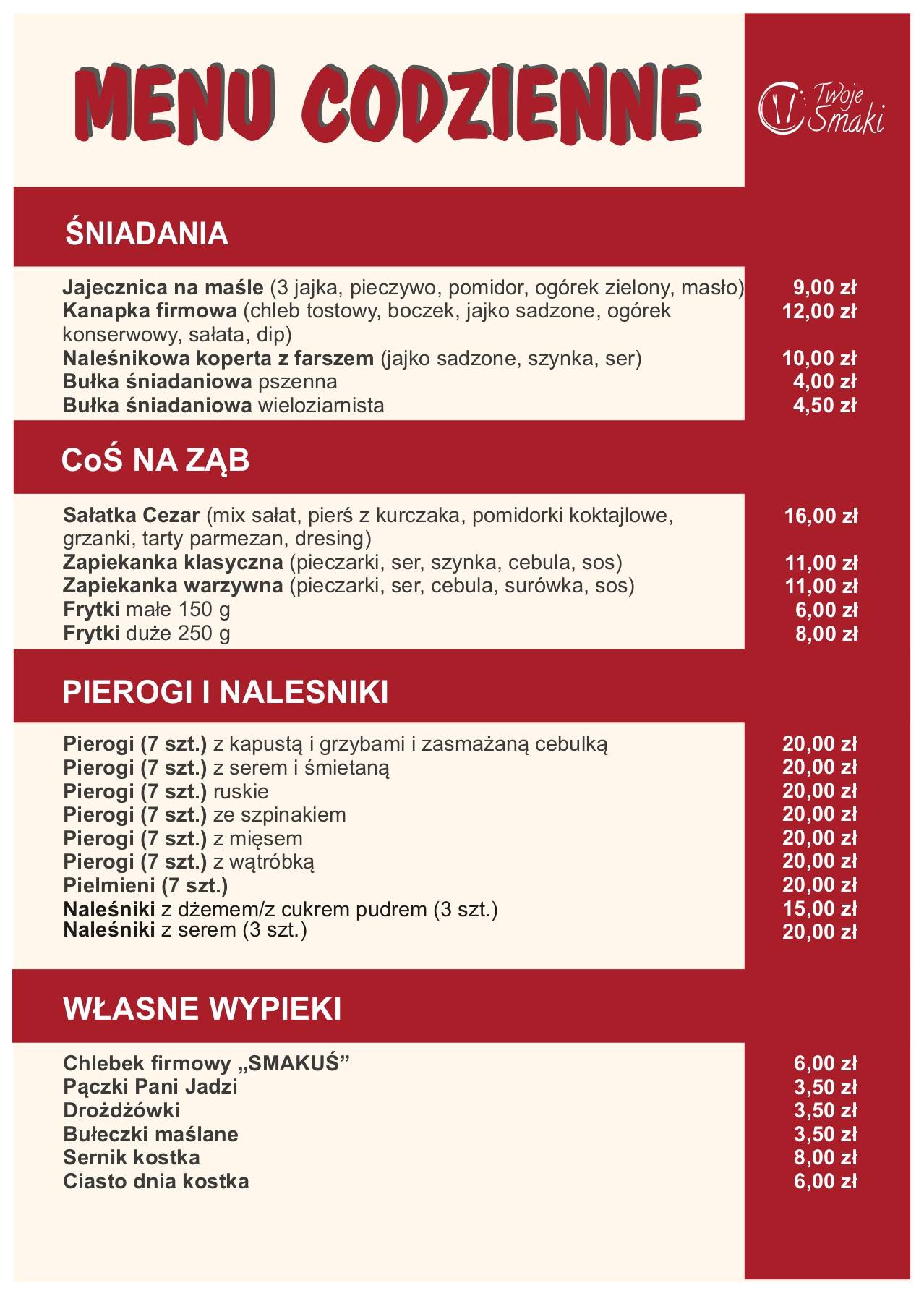 Restauracja "Twoje Smaki" меню