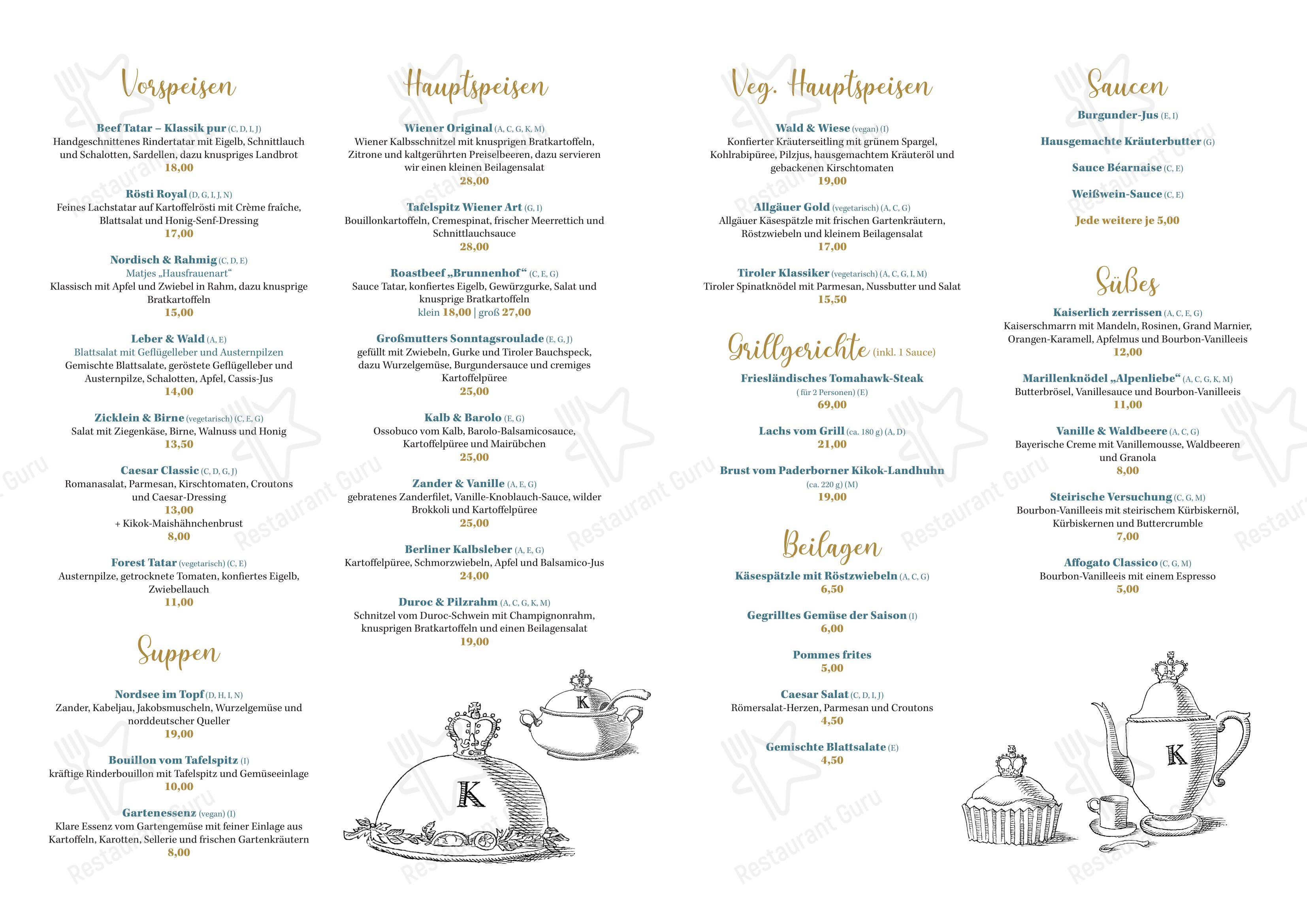 Основное меню ресторана Restaurant Brunnenhof в Ганновере