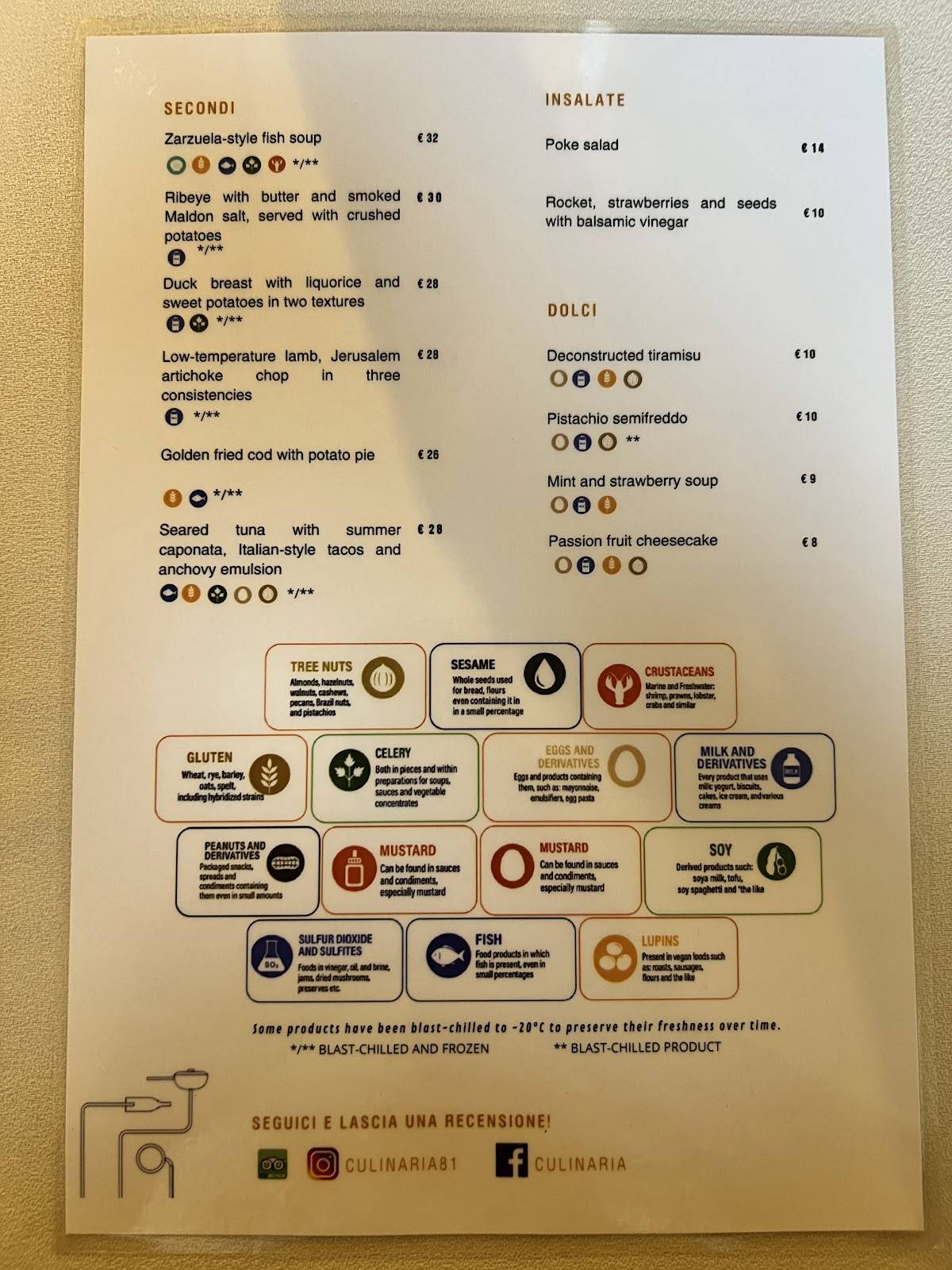 Culinaria меню