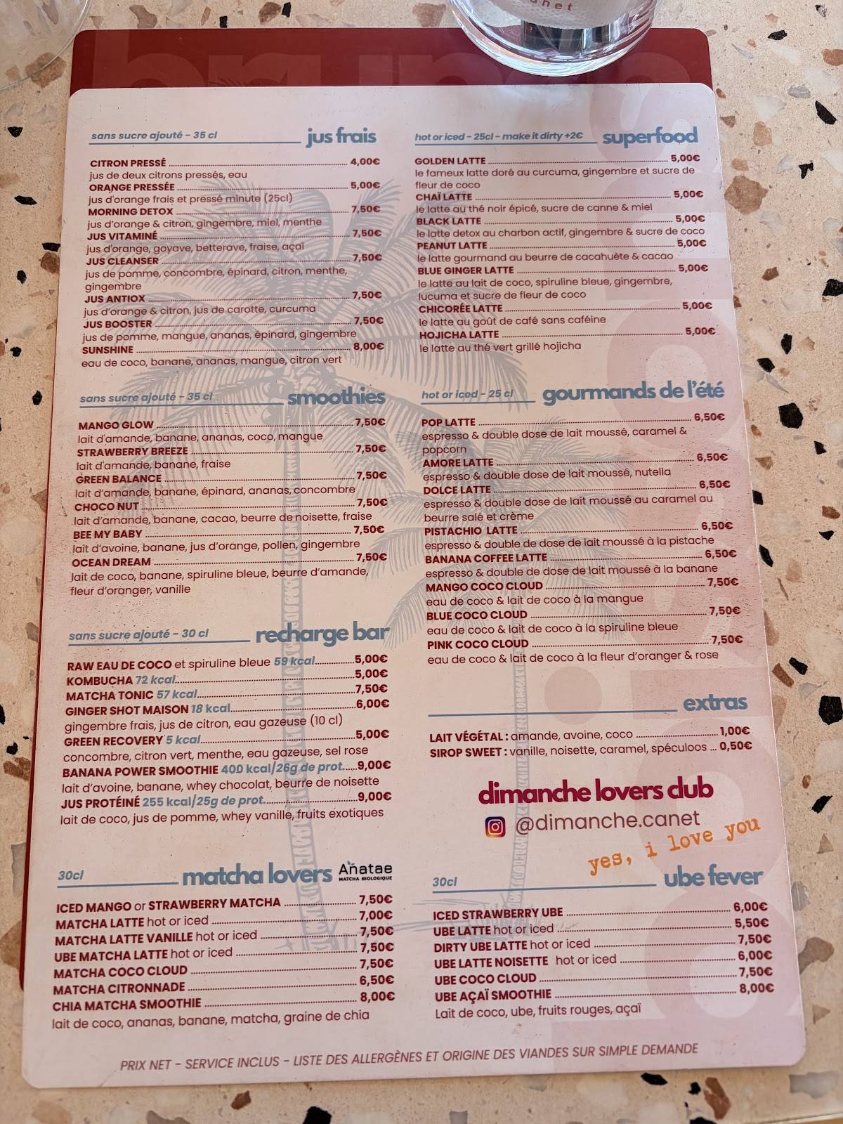 Dimanche меню