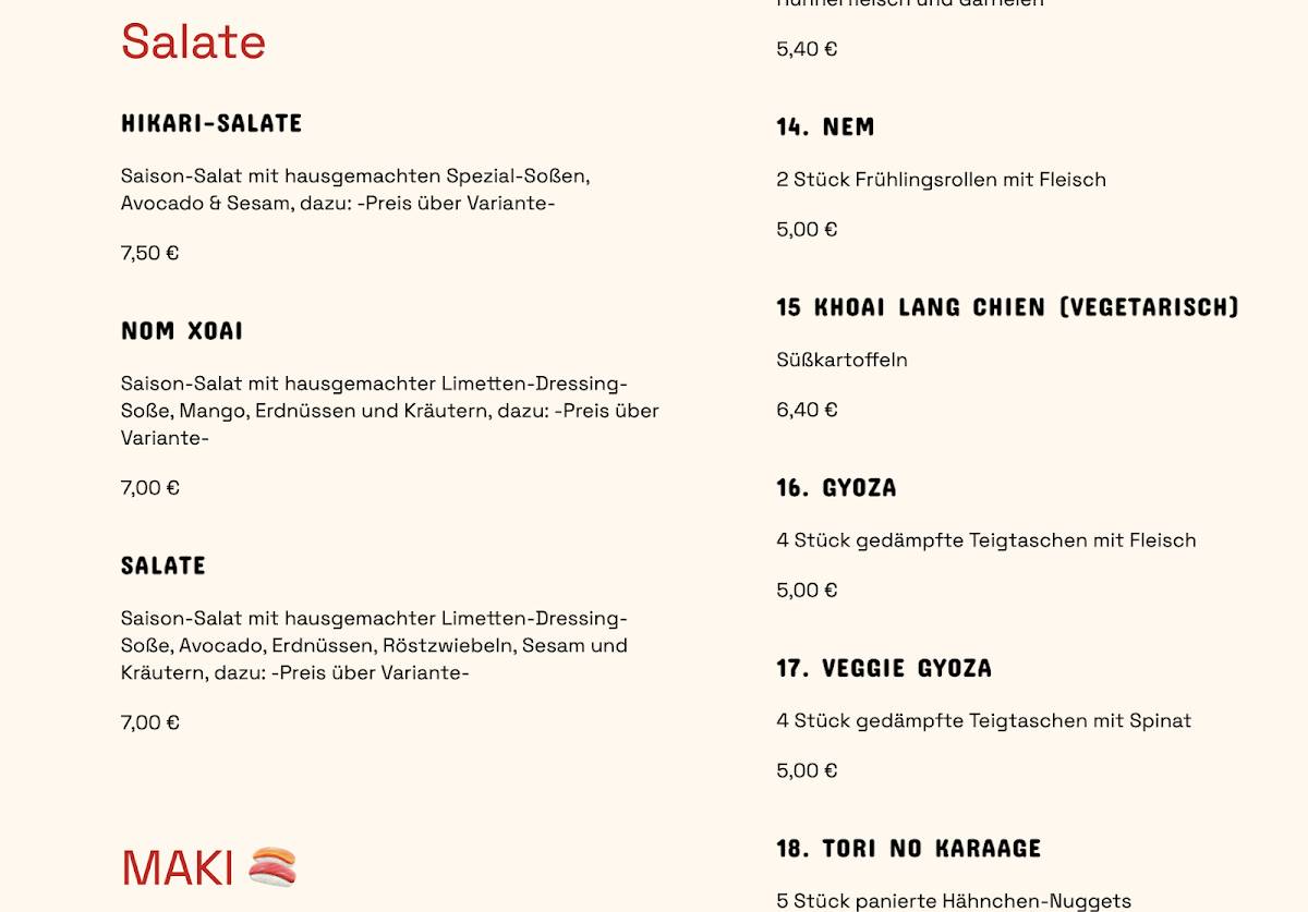 Hikari Sushi Steglitz - Bringdienst - Berlin меню