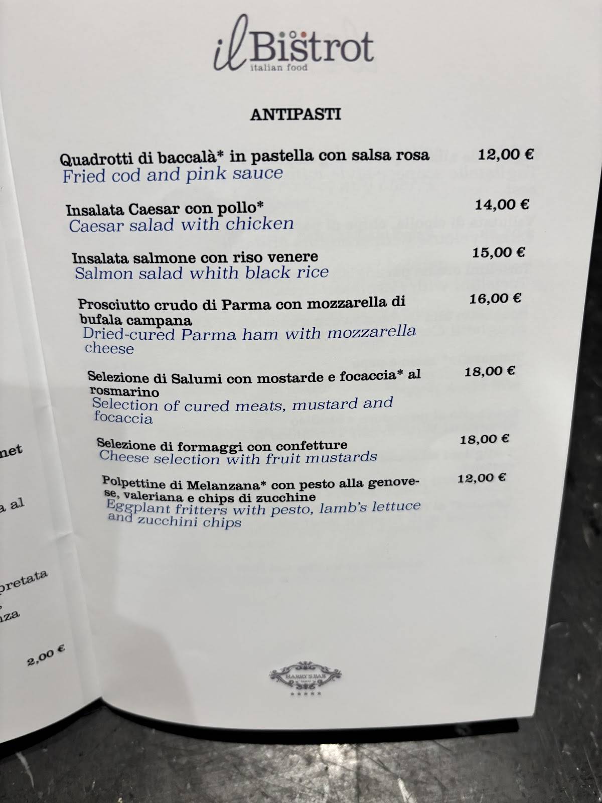 Il Bistrot - Roma Trevi меню