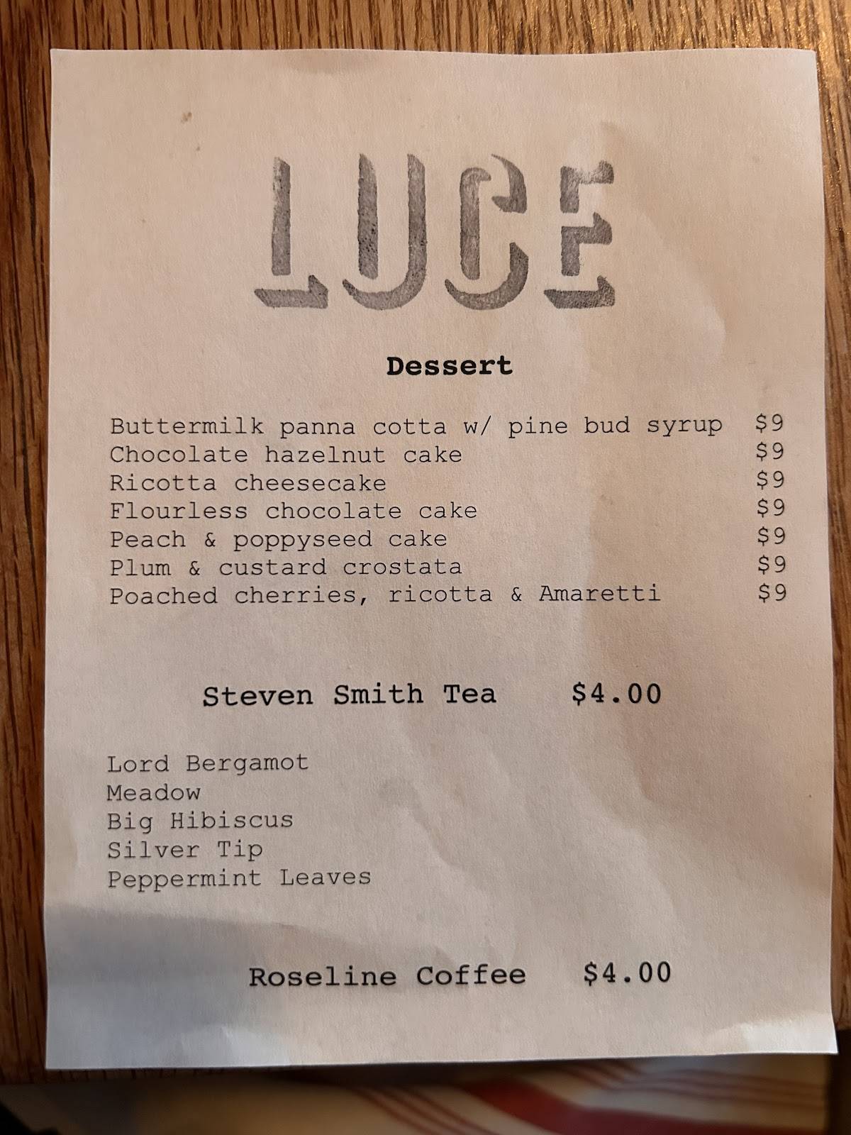 Luce меню