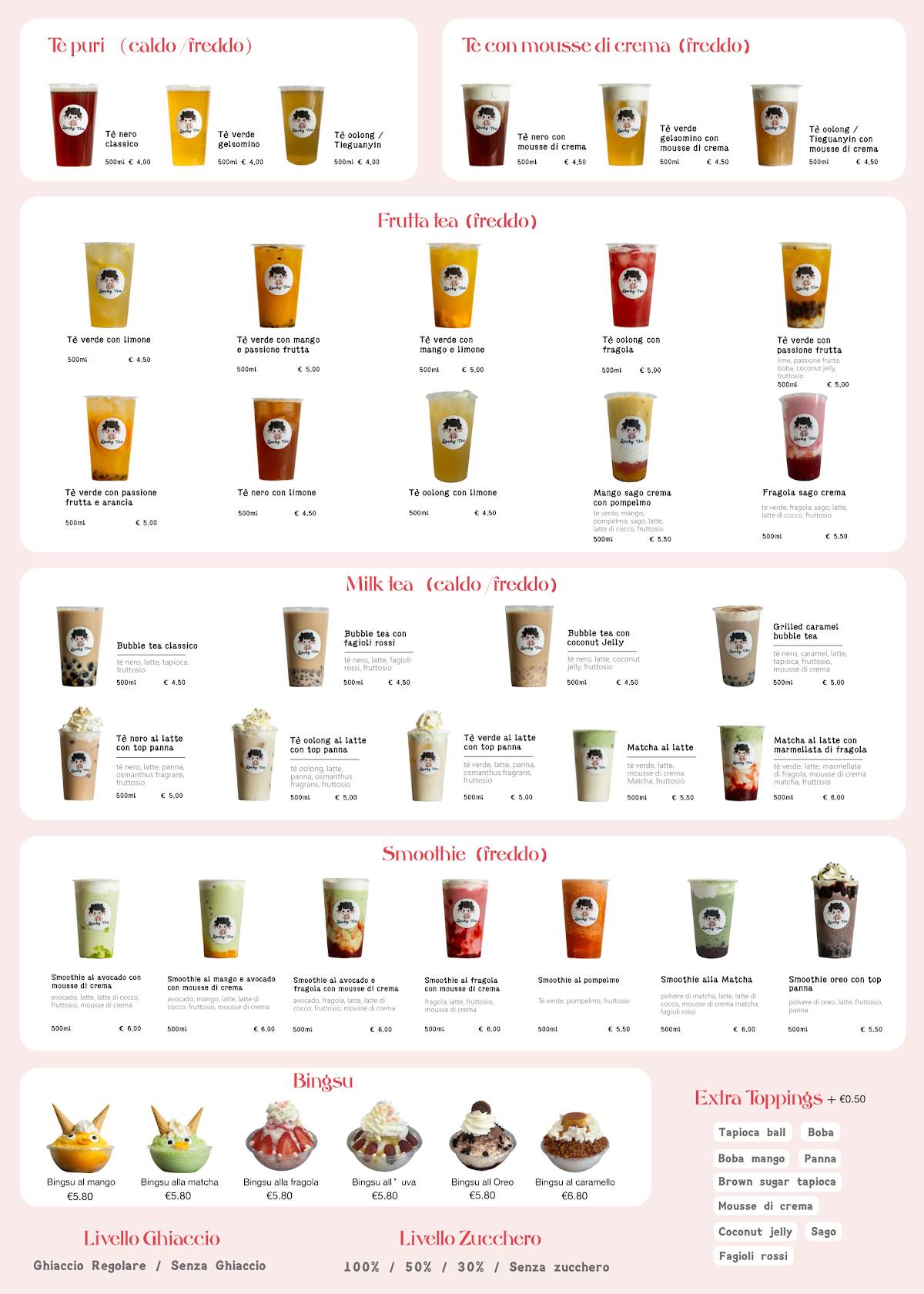 Lucky Poke e Bubble Tea меню