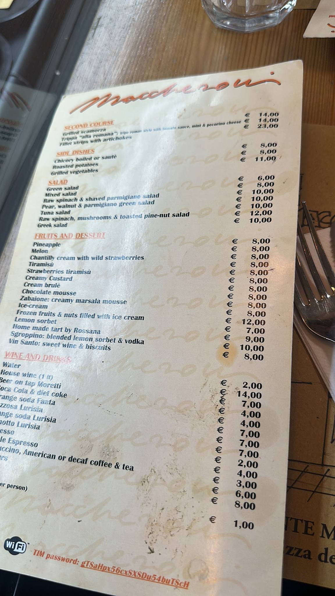Maccheroni меню