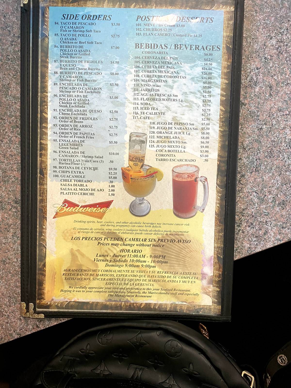 Mariscolandia Seafood Restaurant меню