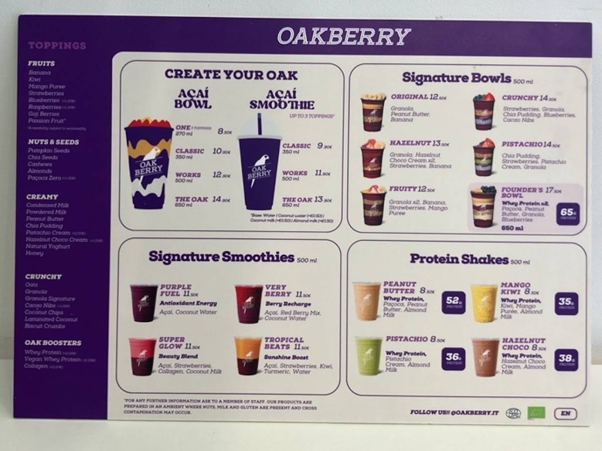 Oakberry Açai меню