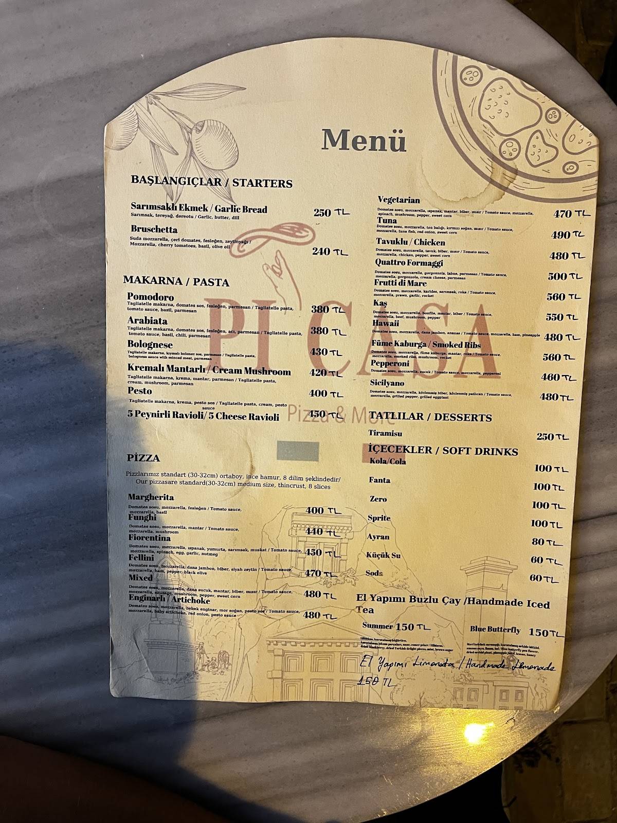 Pi’casa pizza меню