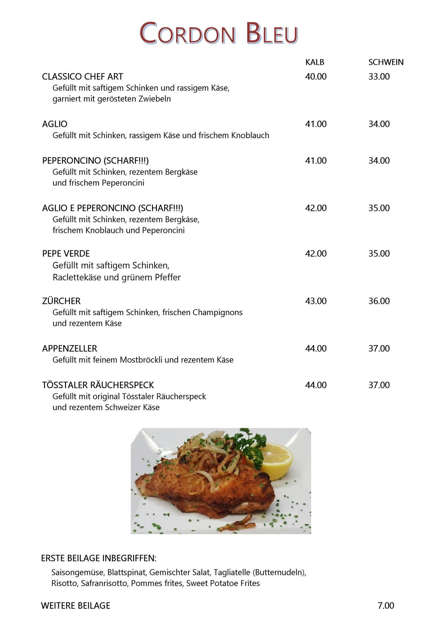 Restaurant Sonne Rüti ZH меню