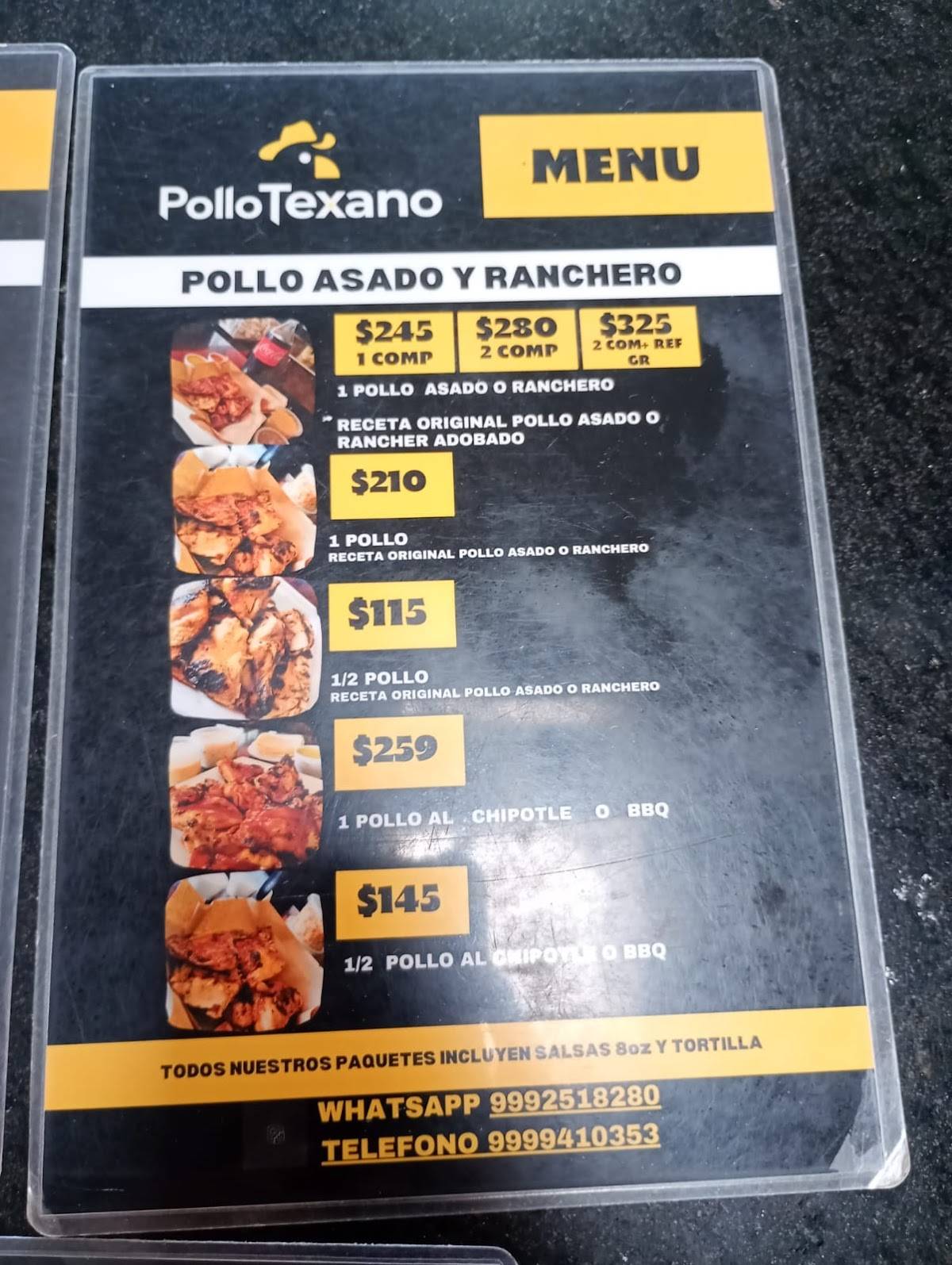 Pollo Texano меню