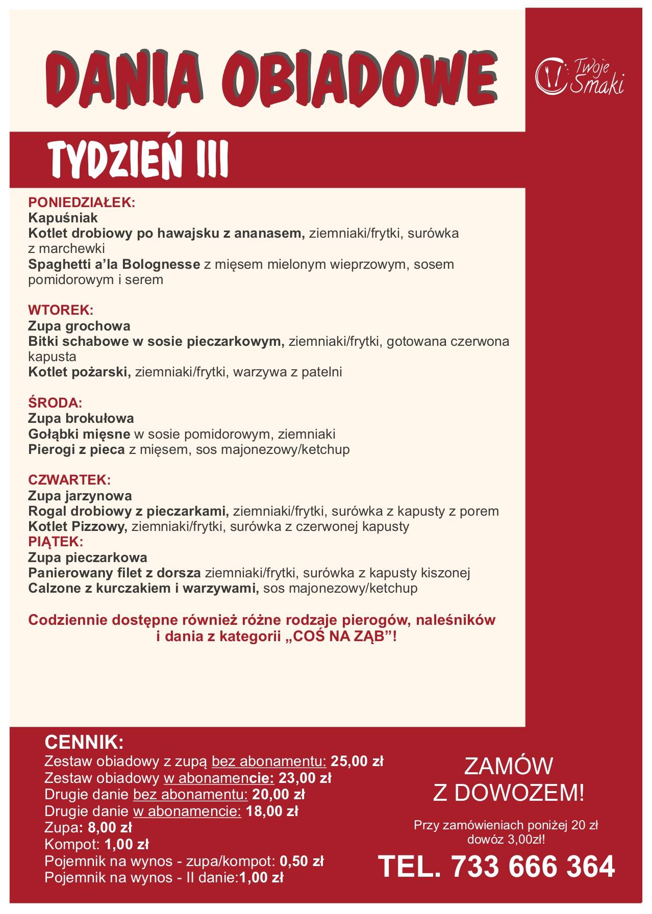 Restauracja "Twoje Smaki" меню