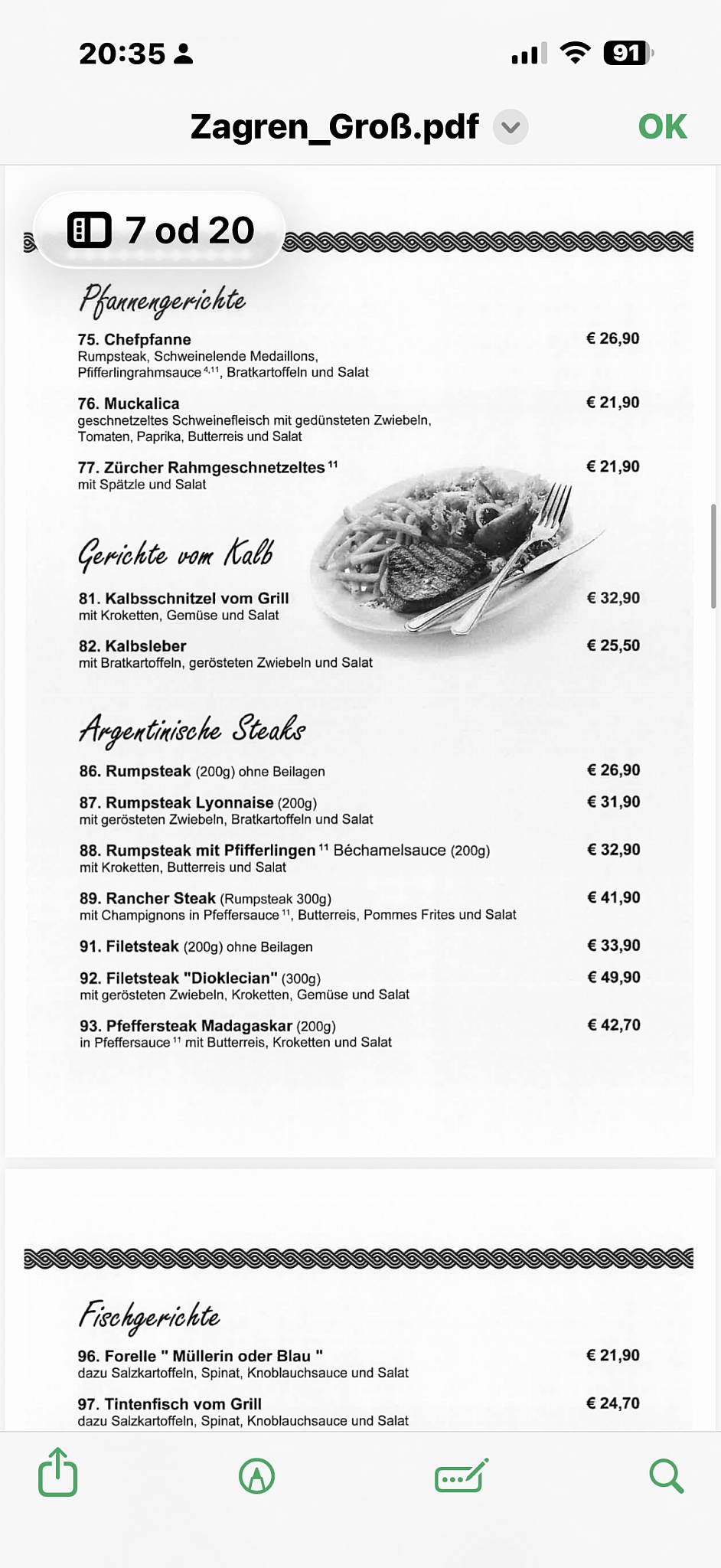 Restaurant Zagreb меню