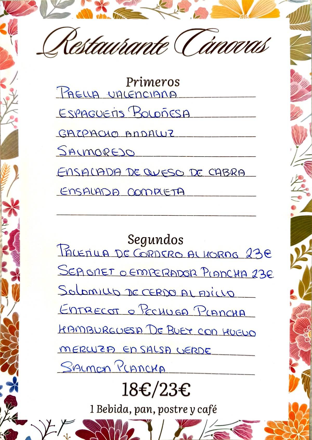 Restaurante Cánovas меню