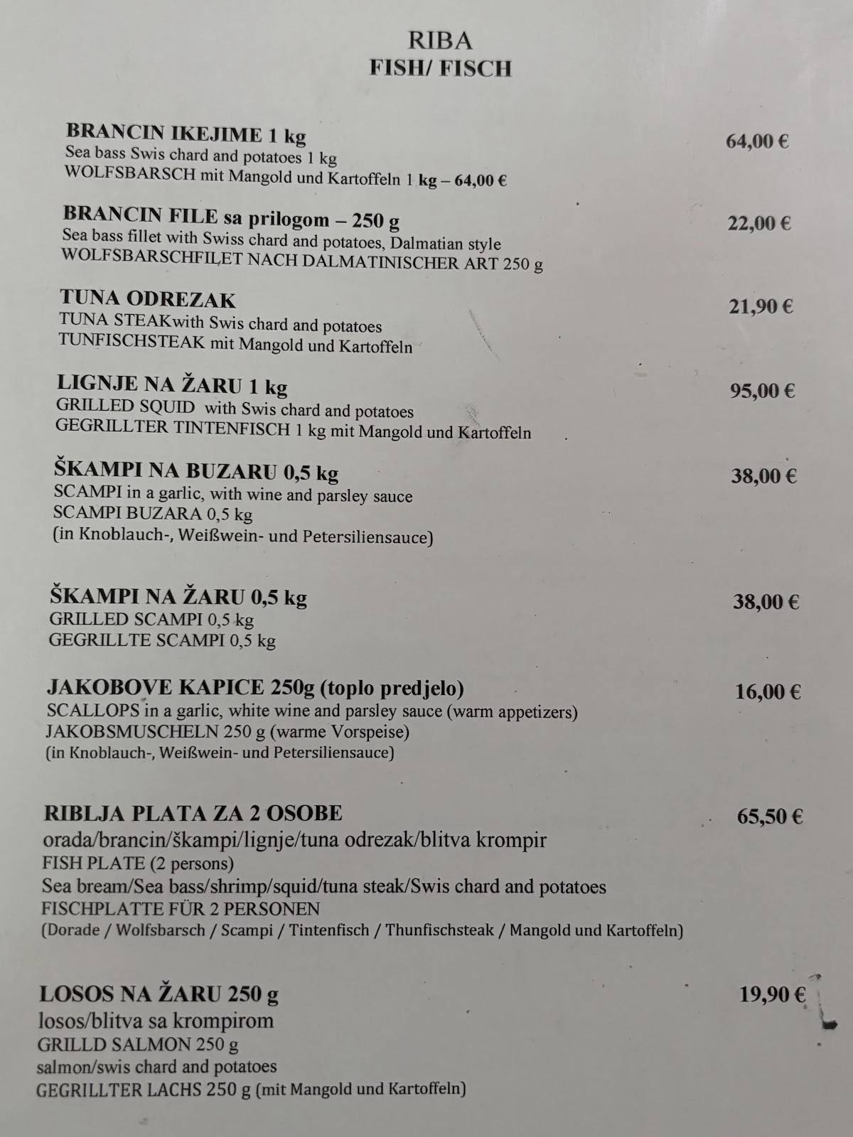 Restoran Infinity меню